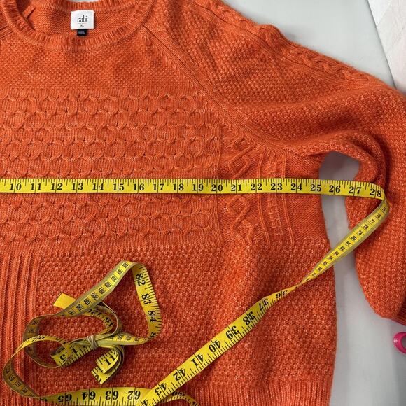 Cabi Sweater Womens XL Orange Textured Cable Knit Crewneck Harvest Pullover Boxy - Picture 9 of 11
